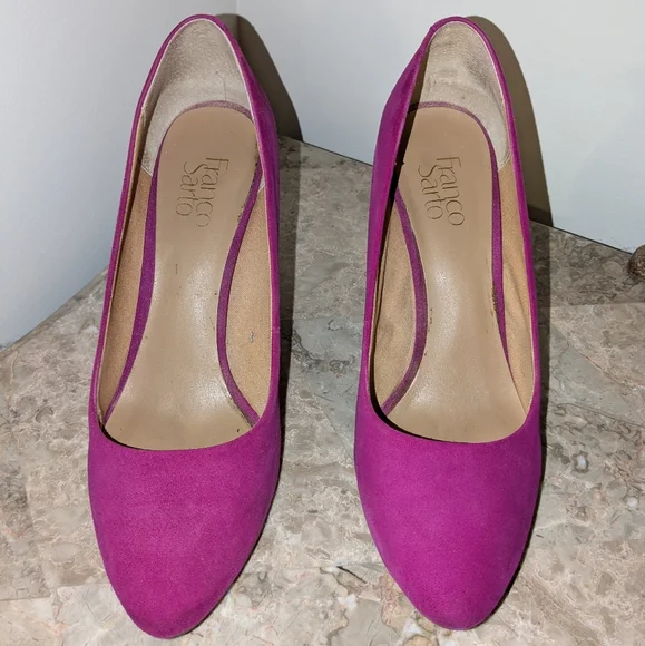Franco Sarto Wedges Almond Toe Fuchsia Pink Genuine Suede Leather Shoes sz 10 - Picture 3 of 6